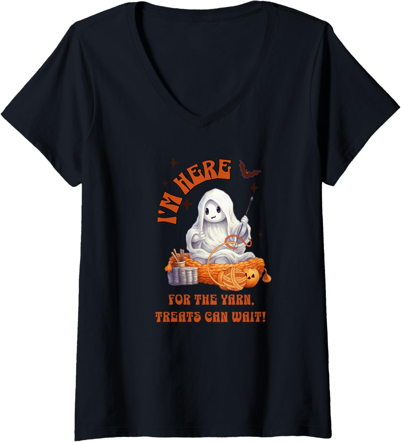 Halloween Yarn Crochet Spooky Cute Ghost Here for the Yarn V-Neck Yarn Supply | Trending 2025 | Best Seller Choice