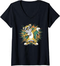 Womens Playful Cheetah Dabbing with Sunglasses Cute Funny Animal V Neck Apparel Comfort Fit Everyday Wear