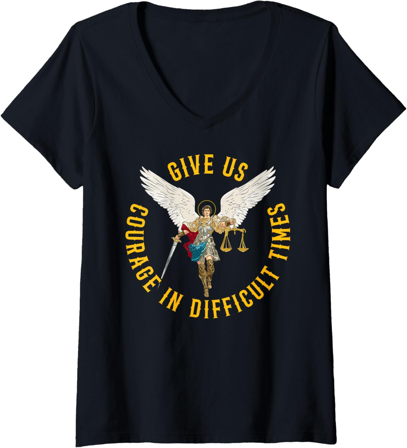 Womens Give us courage in difficult times St Michael the archangel V-Neck Apparel | Viral Streetwear Style