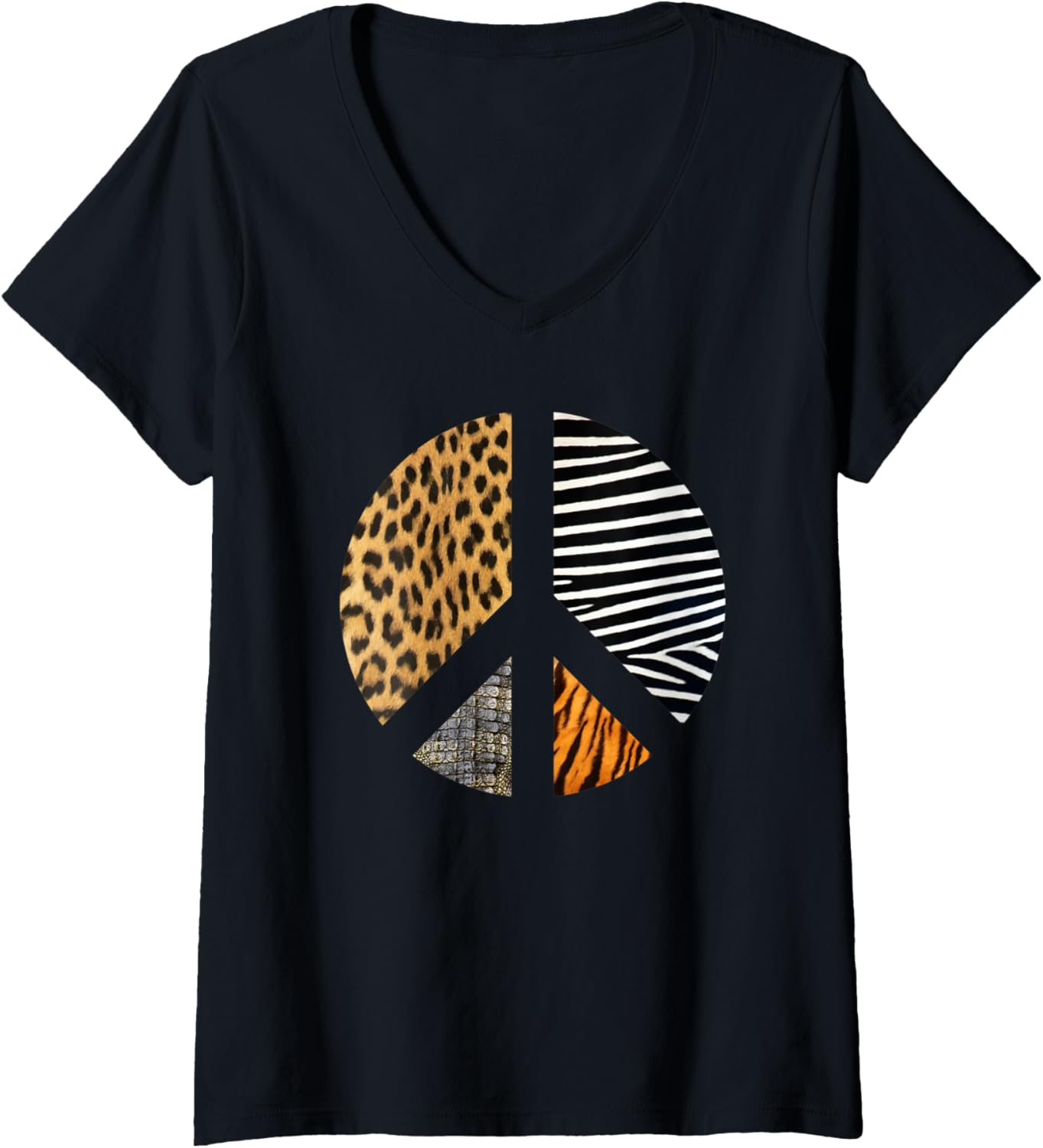 Womens Animal Print Peace Sign Leopard Cheetah 60s 70s Costume V Neck Apparel Comfort Fit Fan Favorite