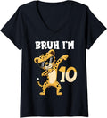 Womens Bruh I m 10 Years Old Dabbing Cheetah 10th Birthday Boy Kids V Neck Apparel Trending US US Top Pick