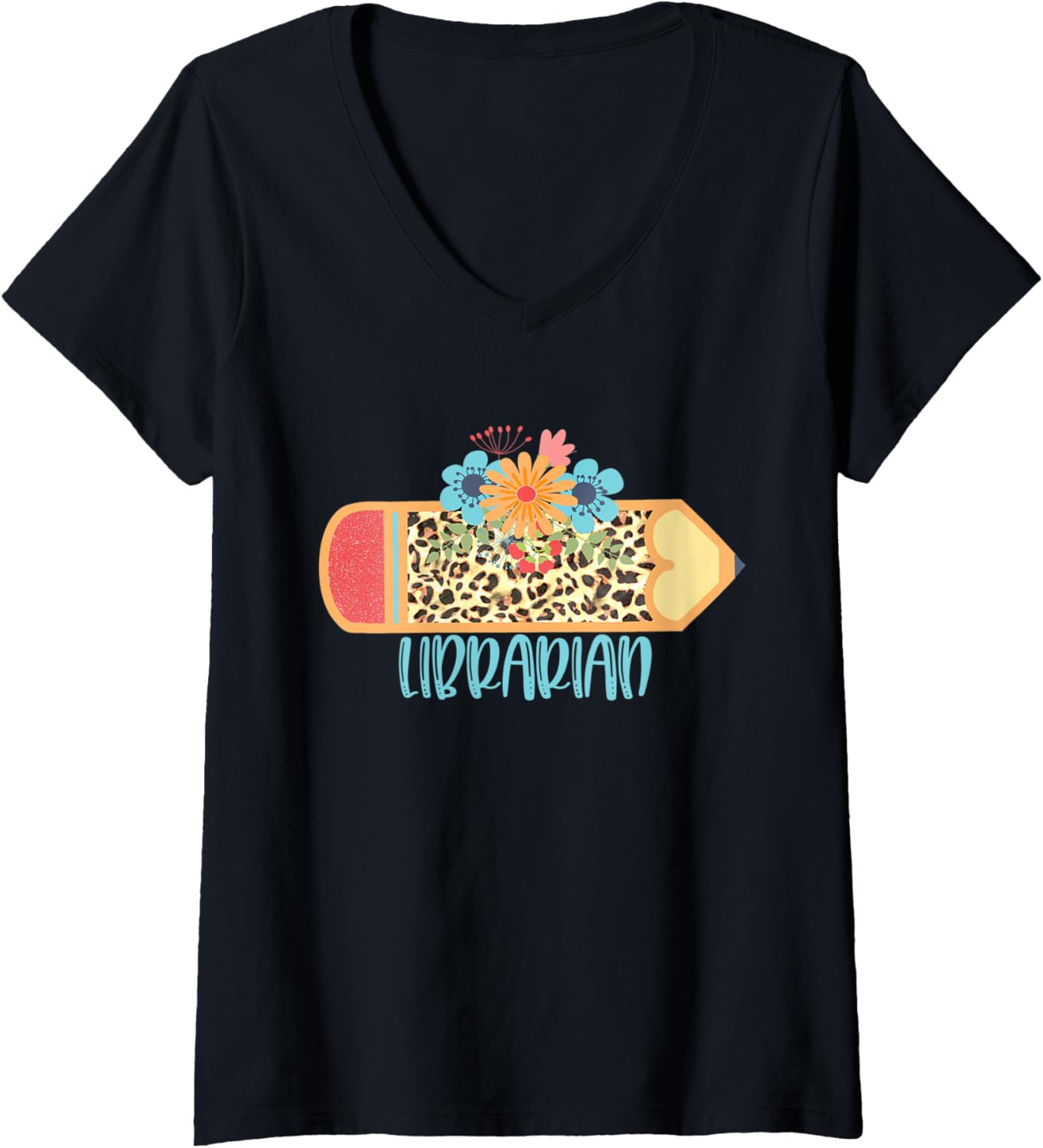 Womens LIBRARIAN Pencil Leopard Cheetah Print Teacher V Neck Apparel Premium Print Best Seller Look