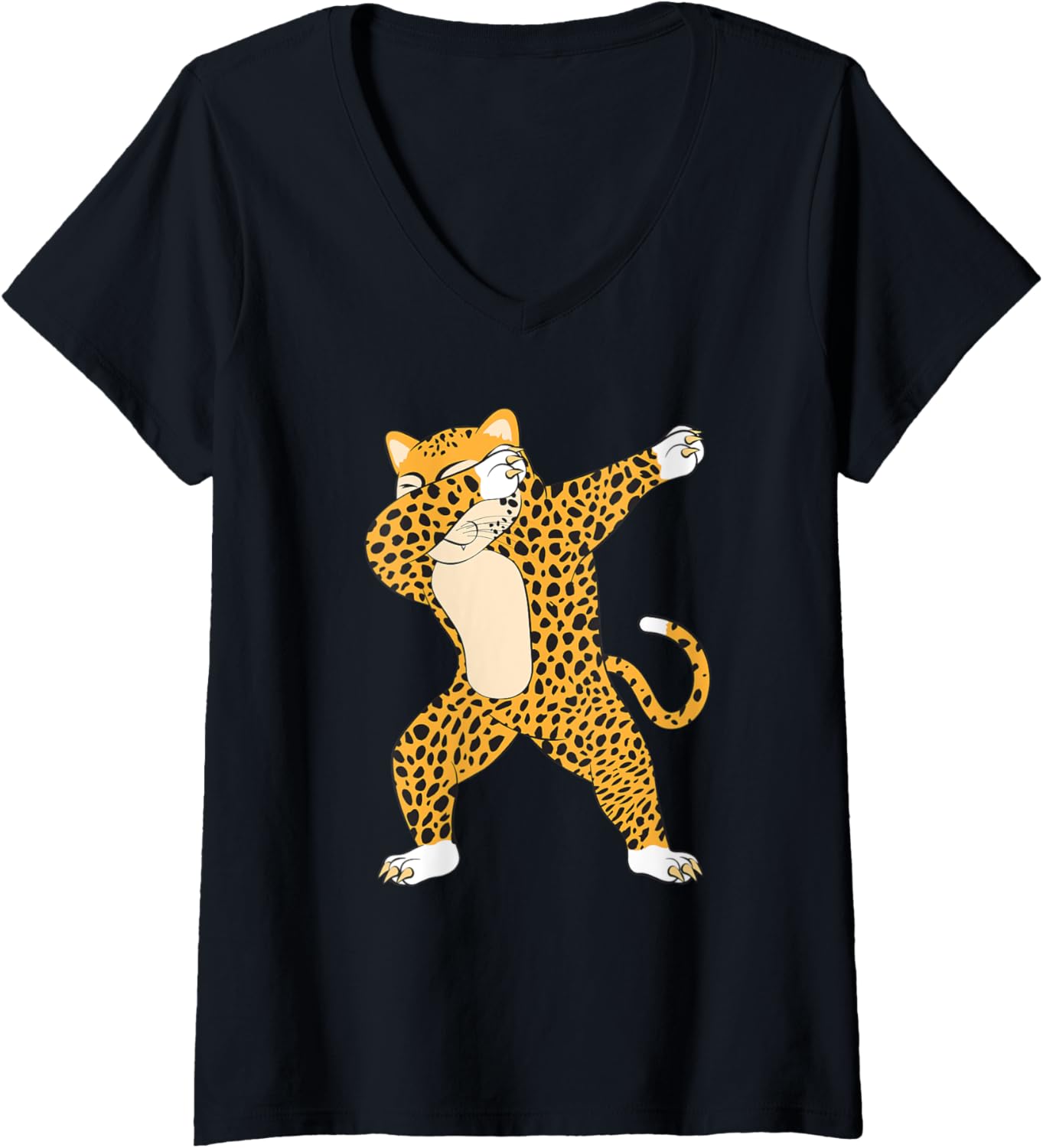 Womens Cute Dabbing cheetah Shirt Funny cheetah Dab Tshirt Gift V Neck T Shirt Viral TikTok Find Gift Ready