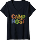 Womens Funny CAMP HOST Leopard Print Summer Staff Counselor Teacher V Neck Apparel Premium Print US Top Pick