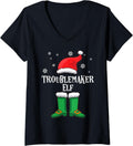 Womens Matching Family Christmas Outfit - The Troublemaker Elf V-Neck Apparel | US Viral Style | Aesthetic Fit