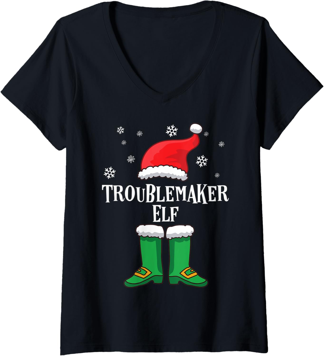 Womens Matching Family Christmas Outfit - The Troublemaker Elf V-Neck Apparel | US Viral Style | Aesthetic Fit