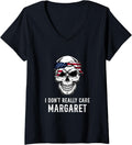Womens I Don't Really Care Margaret American Flag Funny JD Vance V-Neck Apparel | Aesthetic Design