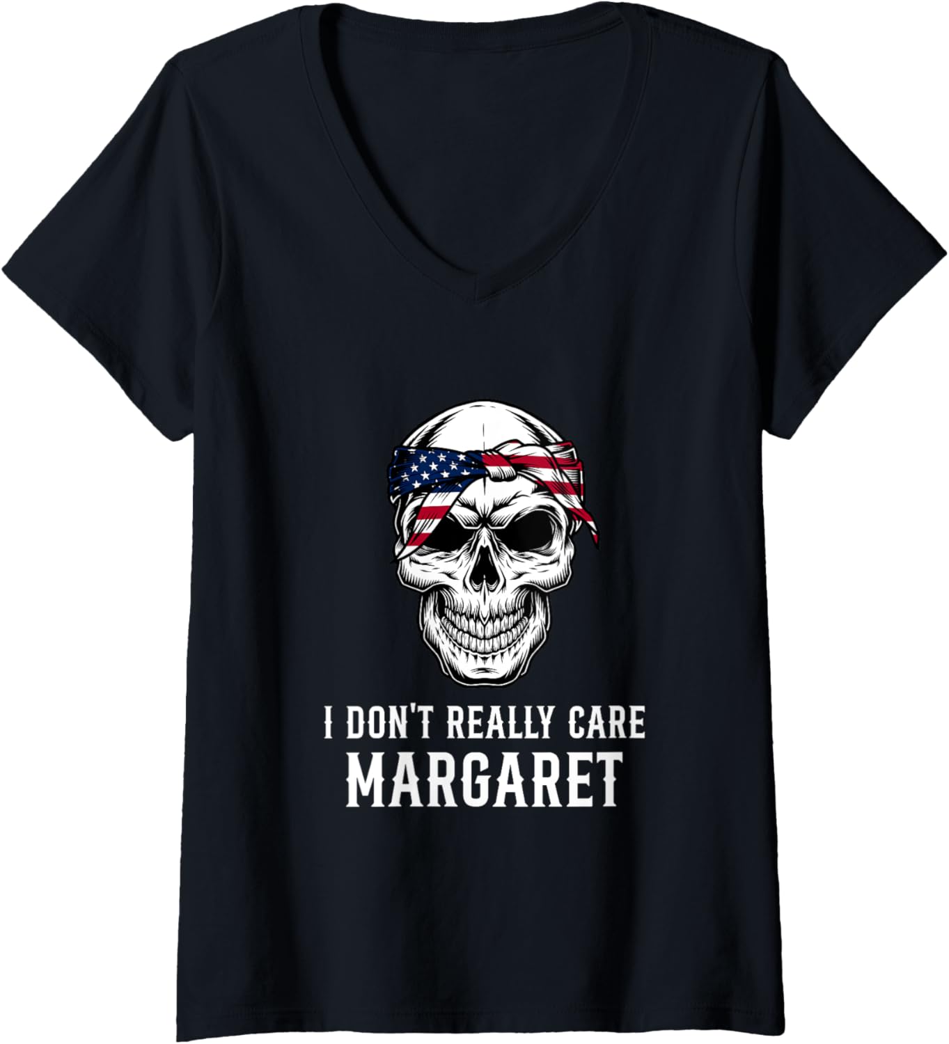 Womens I Don't Really Care Margaret American Flag Funny JD Vance V-Neck Apparel | Aesthetic Design