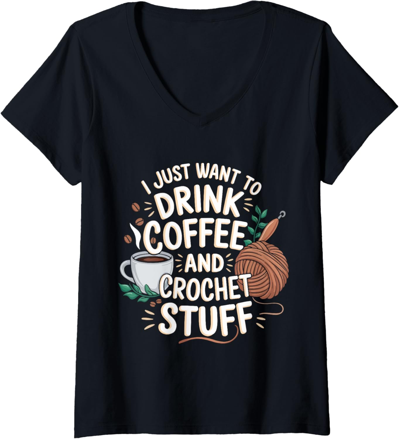 Womens Drink Coffee and Crochet Lover Fun Yarn Art for Crafters V-Neck Yarn Supply | Premium Quality | High CTR Title