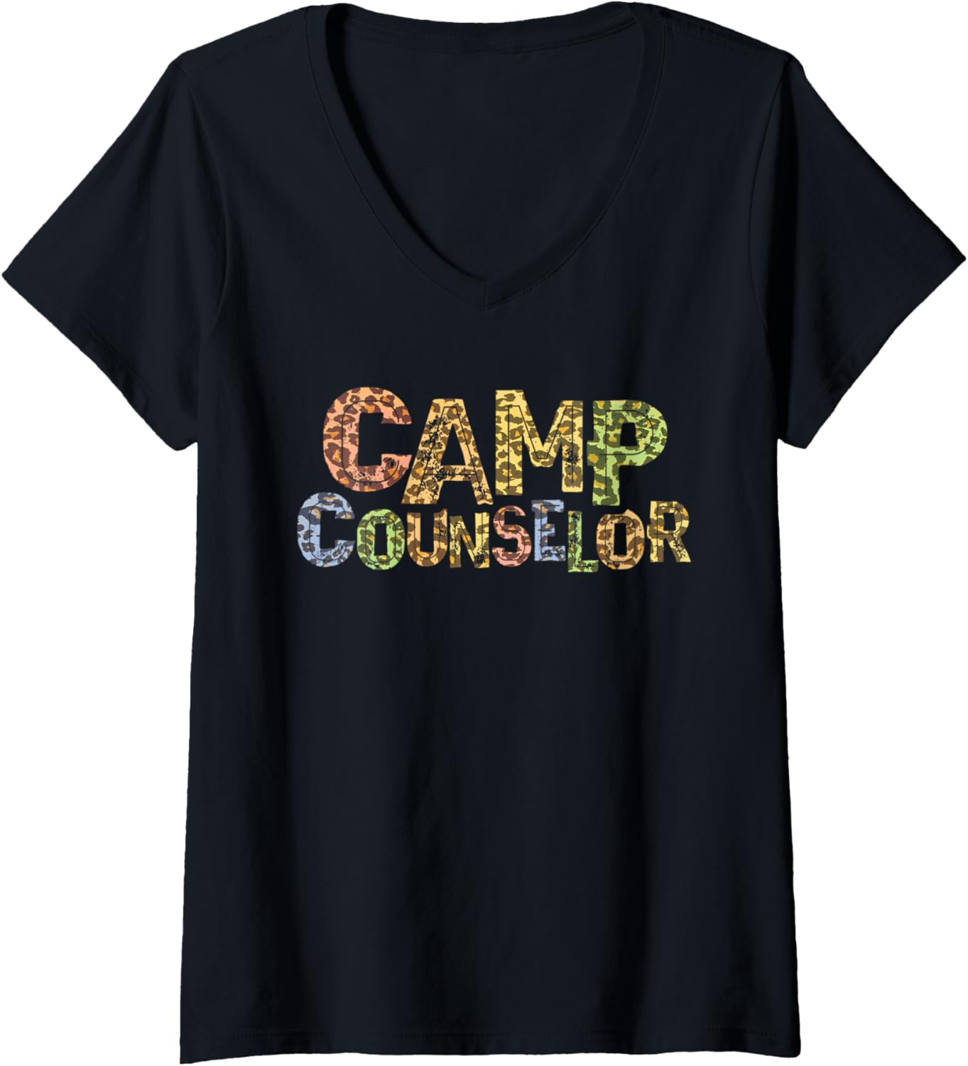 Womens Funny CAMP COUNSELOR Leopard Print Summer Teacher Instructor V Neck Apparel High Search Demand Fan Favorite