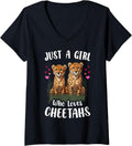 Womens Cute Just A Girl Who Loves Cheetahs Cheetah Lover V Neck Apparel Trending US Everyday Wear