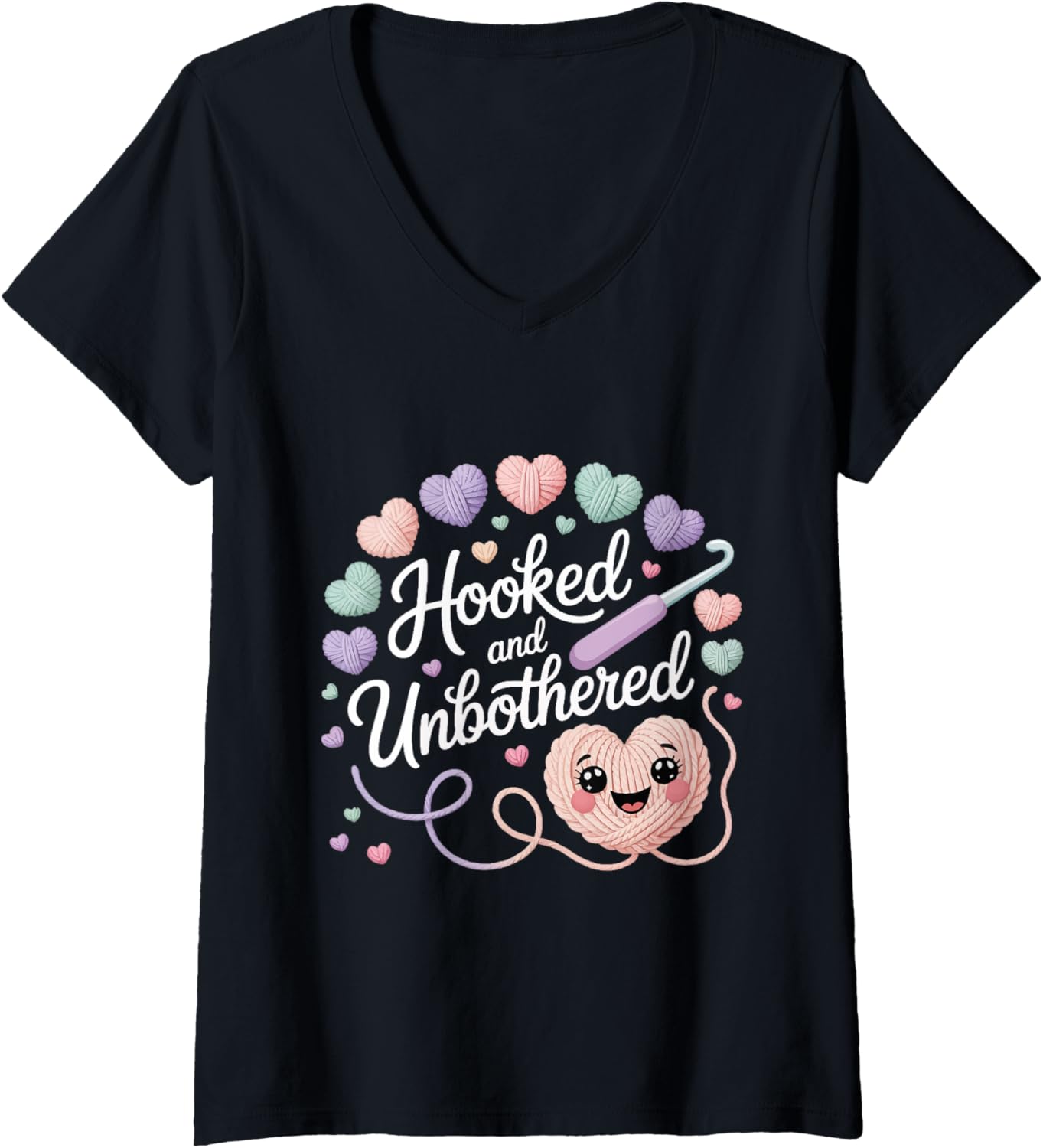 Womens Hooked and Unbothered Chill Crochet Mood Yarn Lovers Crafter V-Neck Yarn Supply | High Search Volume | High CT...