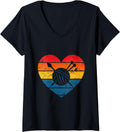 Womens Yarn Love Knitting Crochet Heart Retro Yarn Arts Crafts V-Neck Yarn Supply | Top Rated | Best Seller Choice