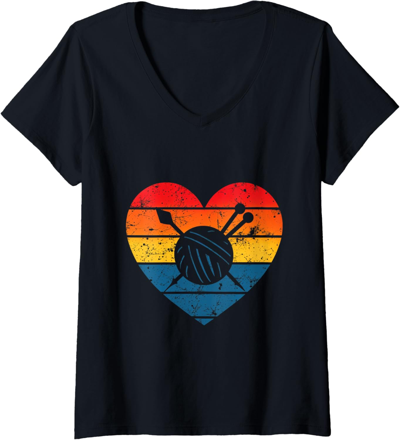 Womens Yarn Love Knitting Crochet Heart Retro Yarn Arts Crafts V-Neck Yarn Supply | Top Rated | Best Seller Choice
