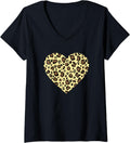 Womens Heart Leopard Print Pattern Cheetah V Neck Apparel Streetwear Style Everyday Wear