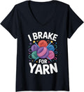 Womens I Brake For Yarn Funny Knitting Knitter Yarn Lover V-Neck Yarn Supply | Trending 2025 | High CTR Title