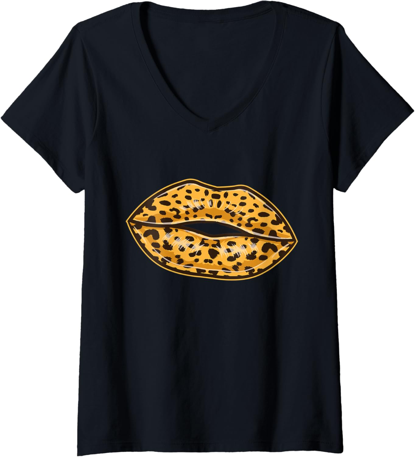 Womens Cheetah Print Lips V Neck Apparel High Search Demand Best Seller Look