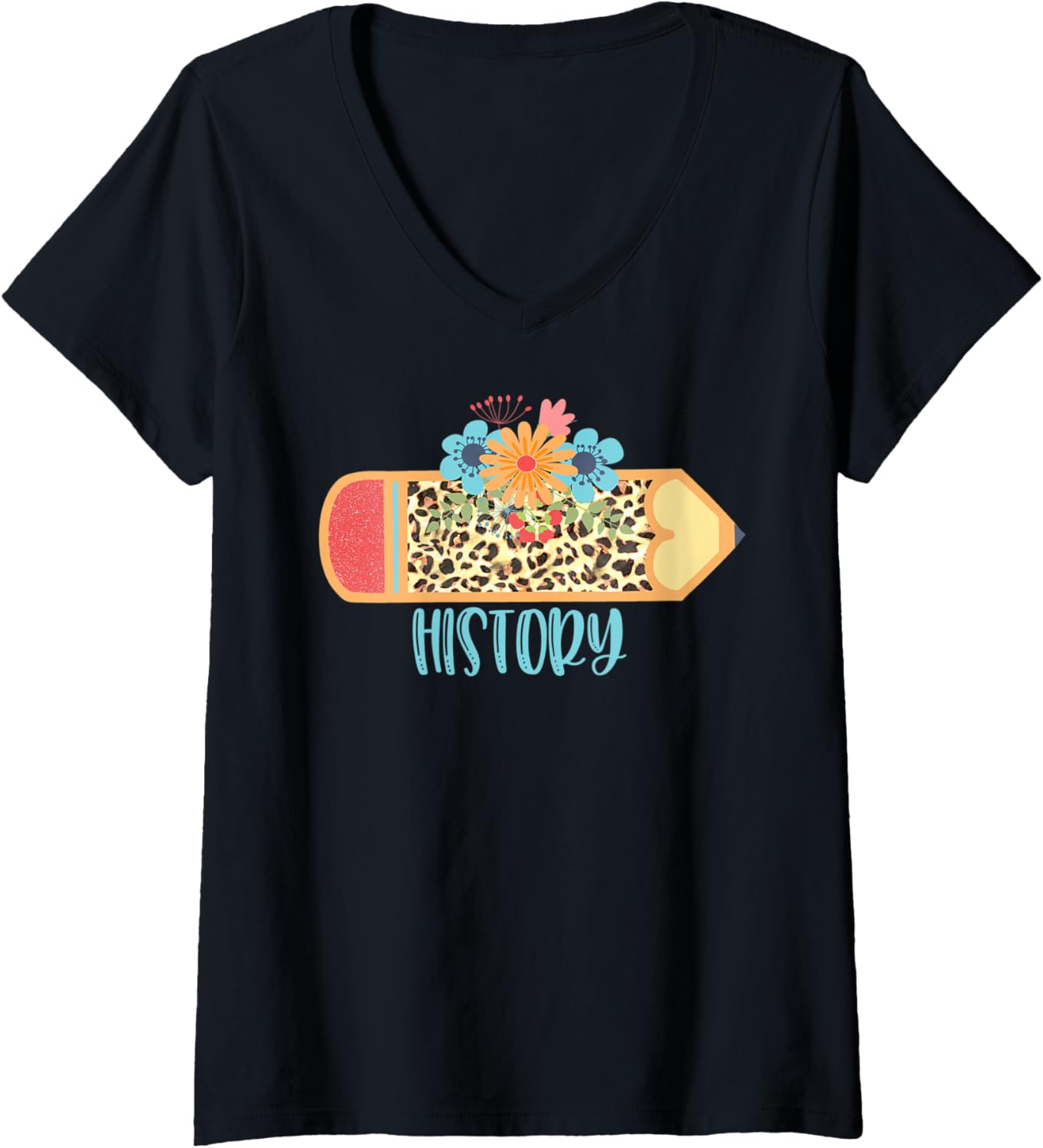 Womens HISTORY TEACHER Cute Trendy Pencil Leopard Cheetah Print V Neck Apparel Viral TikTok Find Everyday Wear