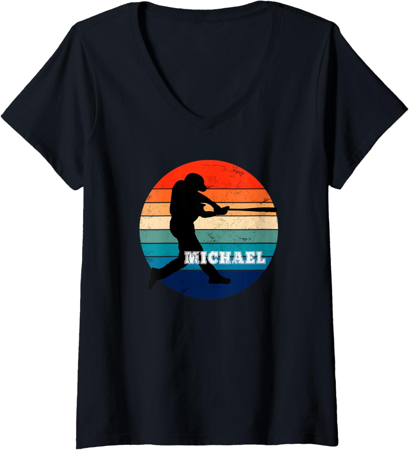 Womens Retro Sunset Baseball Batter Michael Fun Sports V-Neck Apparel | Viral Streetwear Style