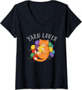 Womens Yarn Lover Cozy Cat Embracing Balls Of Yarn V-Neck Yarn Supply | High Search Volume | Customer Favorite