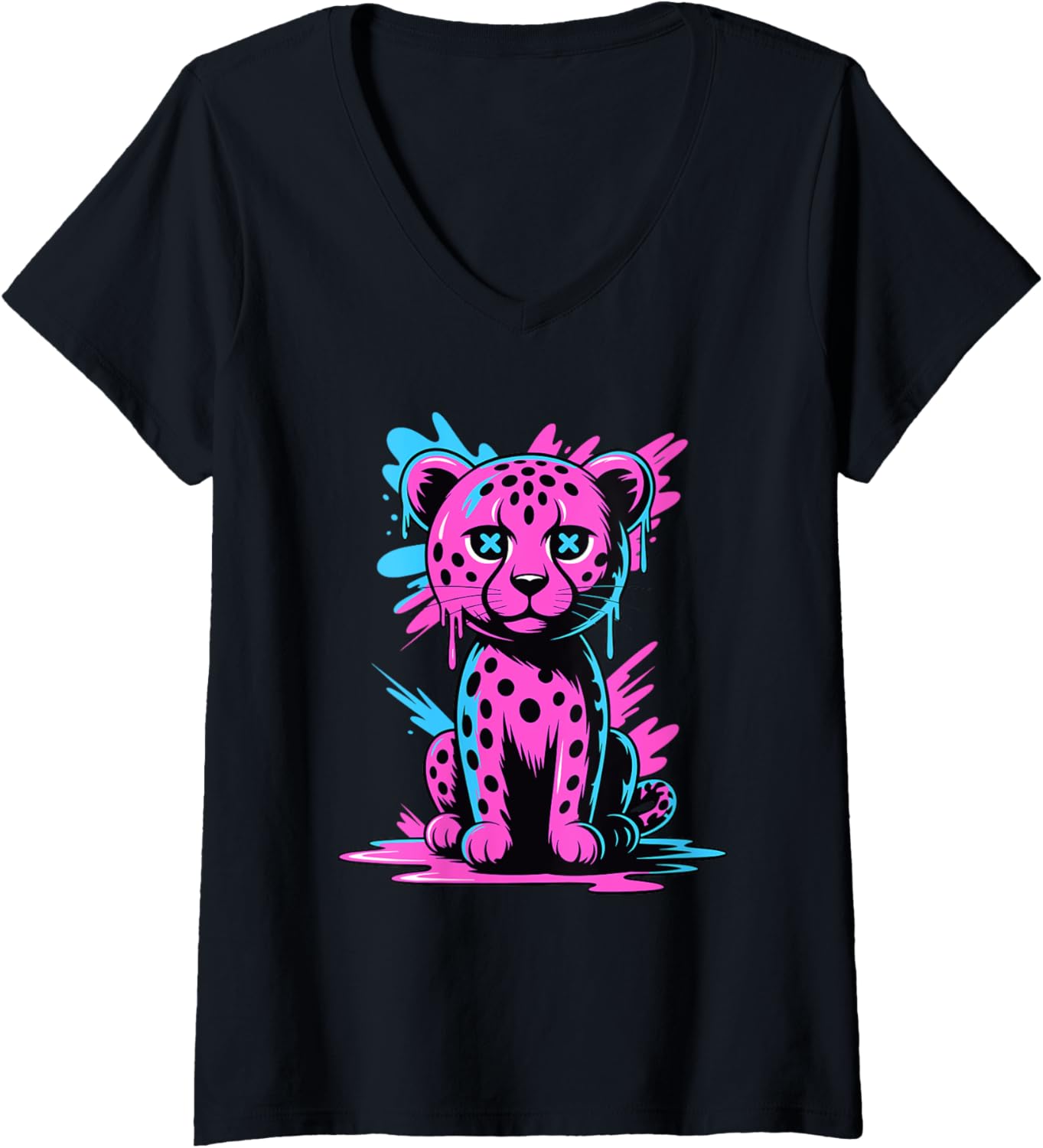Womens Graffiti Melting Art Cheetah Cheetahs V Neck Apparel High Search Demand Gift Ready