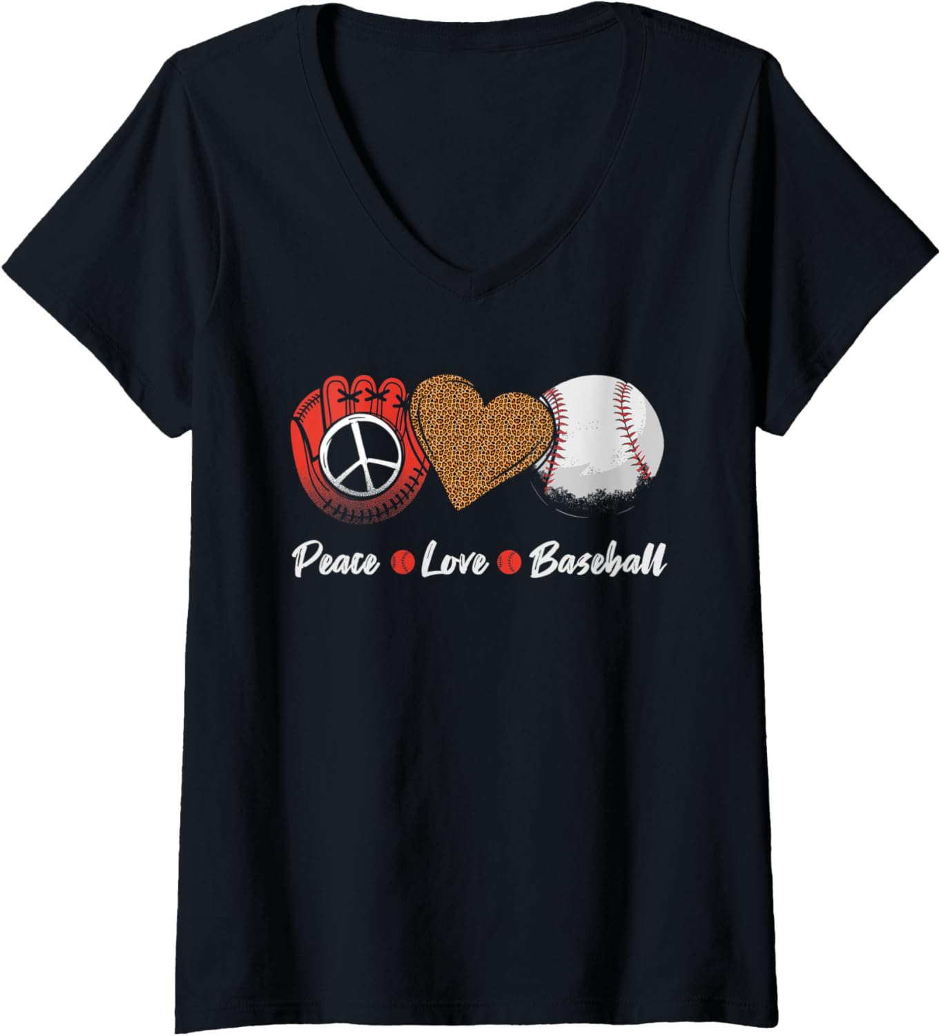 Womens Peace Love Baseball Mom Leopard Print And Cheetah Pattern V Neck Apparel Premium Print US Top Pick
