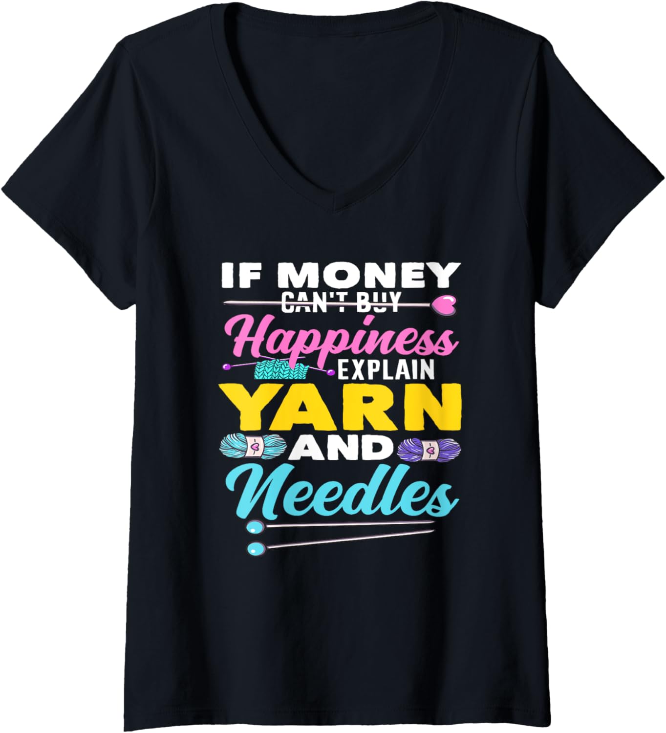 Womens Knitting Happiness Yarn And Needles Funny Knitting V-Neck Yarn Supply | Premium Quality | High CTR Title