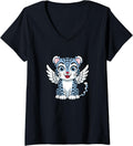Womens Cute Cheetah with Angel with Wings Cartoon Design V Neck Apparel High Search Demand Gift Ready