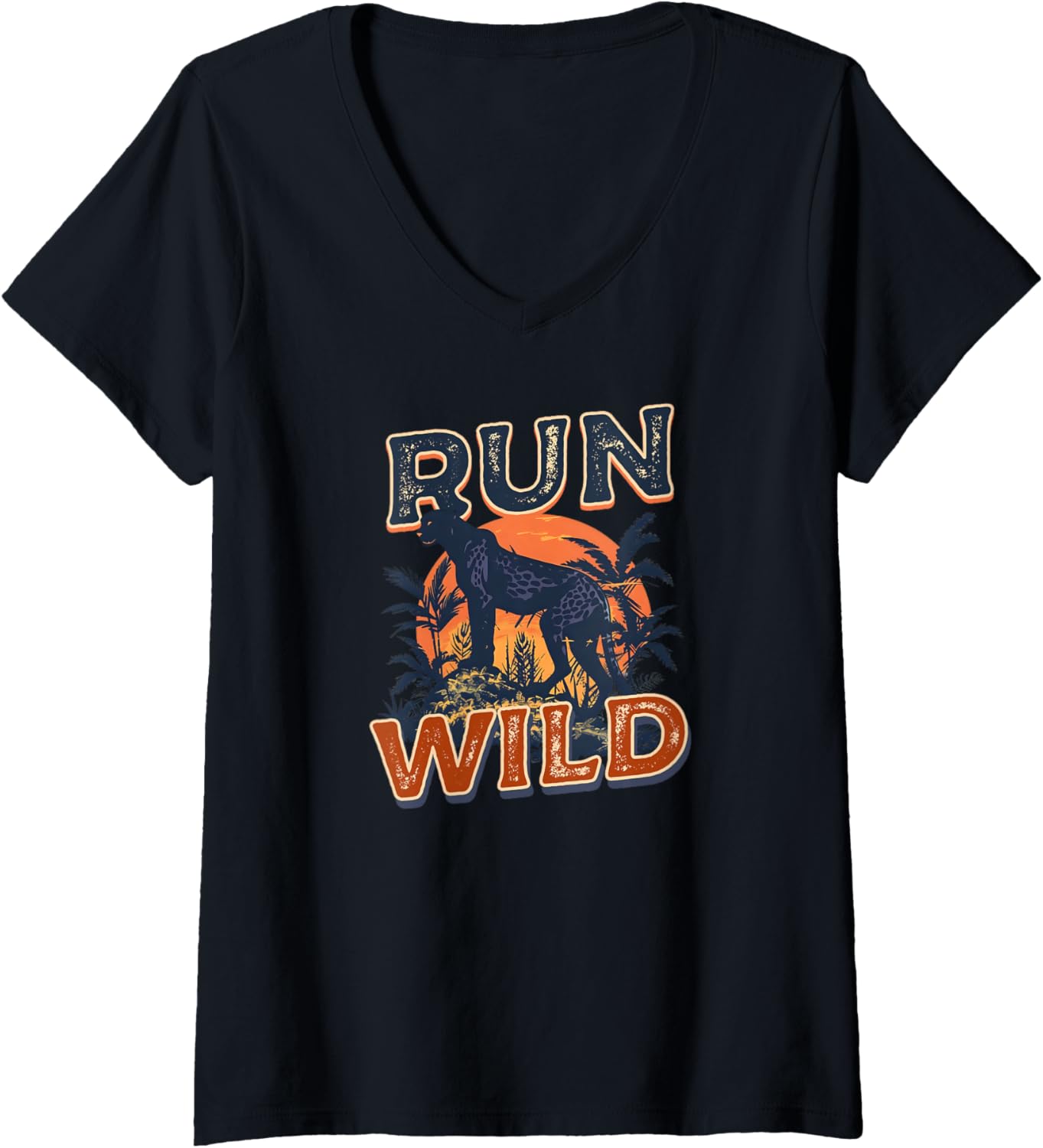 Womens Cheetah Print Run Wild V Neck Apparel Trending US Hot Right Now