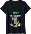 Womens Easily Distracted By Dogs And Yarn Knitter Knit Knitting V-Neck Yarn Supply | High Search Volume | High CTR Title