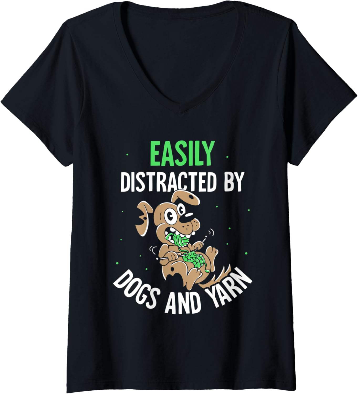 Womens Easily Distracted By Dogs And Yarn Knitter Knit Knitting V-Neck Yarn Supply | High Search Volume | High CTR Title