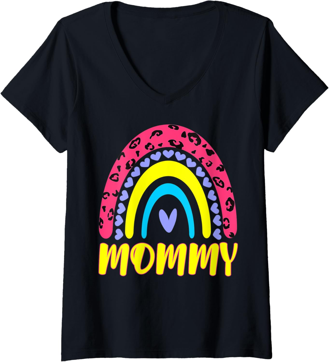 Womens Leopard Rainbow Cheetah Print Mom Graphic Mommy Life V Neck Apparel High Search Demand Everyday Wear