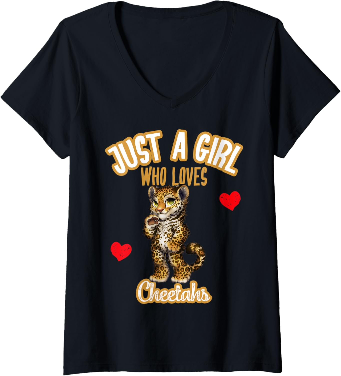 Womens Just A Girl Who Loves Cheetahs Cute Leopard Print Design V Neck Apparel Comfort Fit Fan Favorite