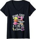 Womens Cute Sewing Machine Design With Yarn and Fabric V-Neck Yarn Supply | Trending 2025 | Best Seller Choice