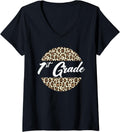 Womens 1st Grade Cheetah Print School Teacher Student First Grade V Neck Apparel Trending US Hot Right Now