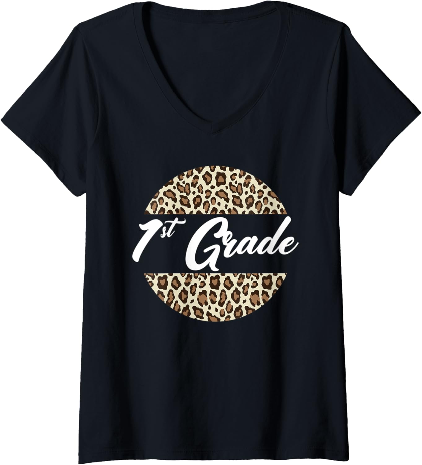 Womens 1st Grade Cheetah Print School Teacher Student First Grade V Neck Apparel Trending US Hot Right Now
