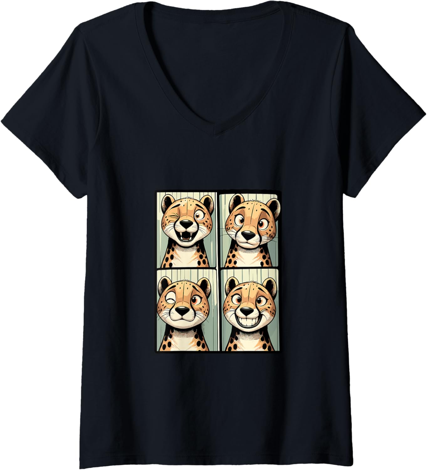 Womens African Cheetah Zoo Photobooth Quirky Funny Safari Animal V Neck Apparel Trending US Fan Favorite