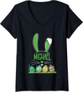 Womens Personalized Easter Bunny Name Michael V-Neck Apparel | Perfect Gift Idea