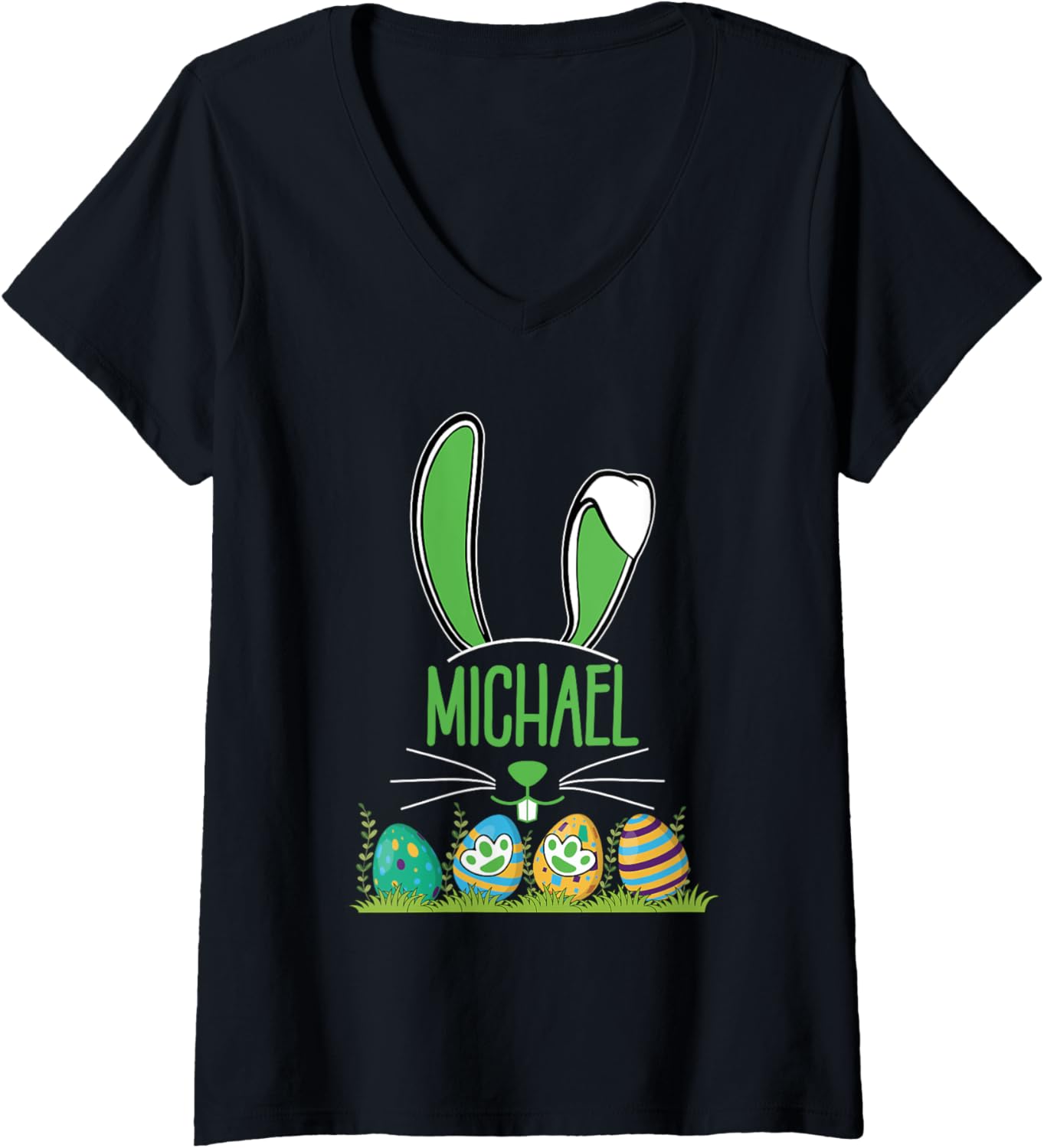 Womens Personalized Easter Bunny Name Michael V-Neck Apparel | Perfect Gift Idea