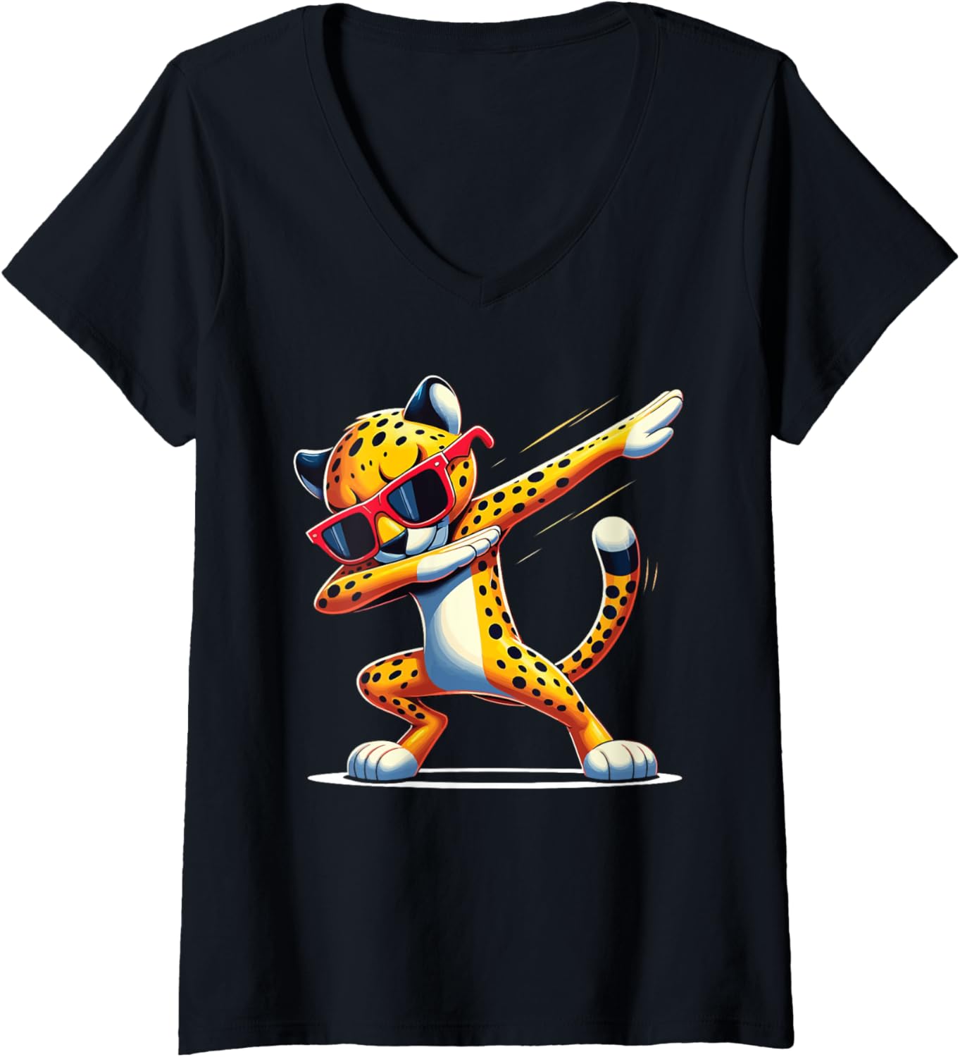Womens dabbing cheetah wear glasses cute funny cheetah dab animal V Neck Apparel Premium Print Fan Favorite