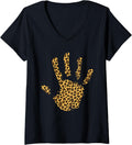 Womens Palm Leopard Hi 5 Cheetah Hand Print V Neck Apparel Viral TikTok Find Hot Right Now