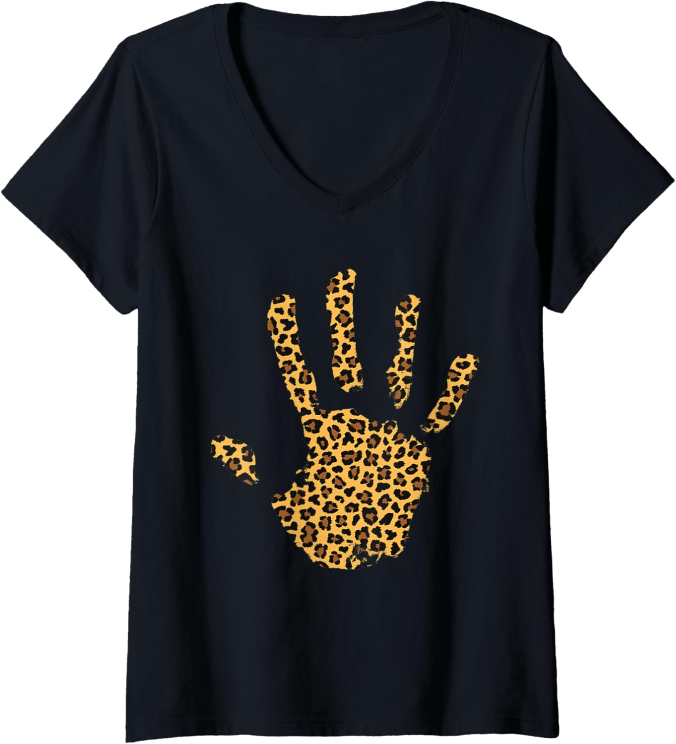 Womens Palm Leopard Hi 5 Cheetah Hand Print V Neck Apparel Viral TikTok Find Hot Right Now