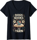 Womens Dogs Books And Yarn Funny Knitting V-Neck Yarn Supply | Trending 2025 | Customer Favorite