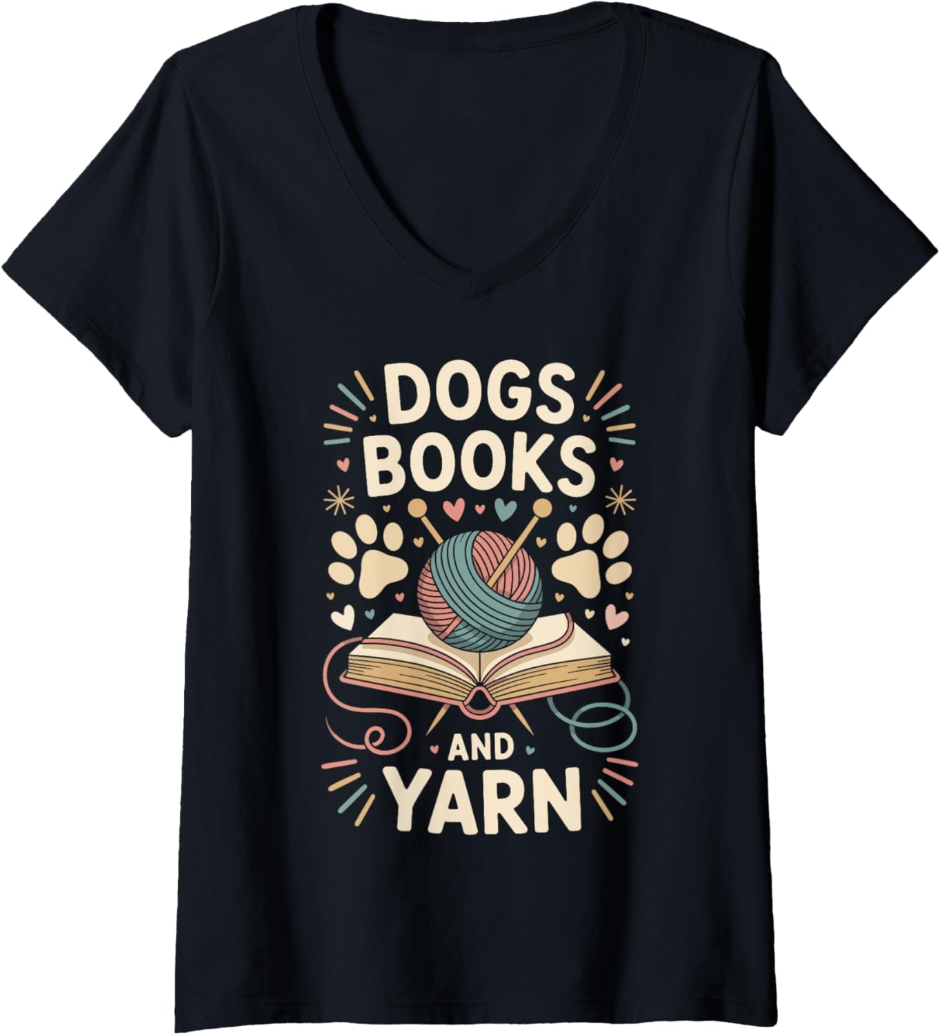 Womens Dogs Books And Yarn Funny Knitting V-Neck Yarn Supply | Trending 2025 | Customer Favorite