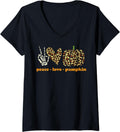 Womens Peace Love Pumpkins Leopard Print Cheetah Halloween Women V Neck Apparel Streetwear Style Hot Right Now