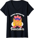 Womens Easily Distracted By Pancakes - Pancake Maker V-Neck Apparel | Premium Quality | Must-Have Style