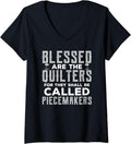 Womens Blessed Are The Quilters Gifts Women Quilting Sewing Yarn V-Neck Yarn Supply | Premium Quality | High CTR Title