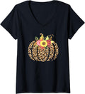 Womens Halloween Pumpkin Hello Fall Plaid Leopard Cheetah Print V Neck Apparel High Search Demand US Top Pick
