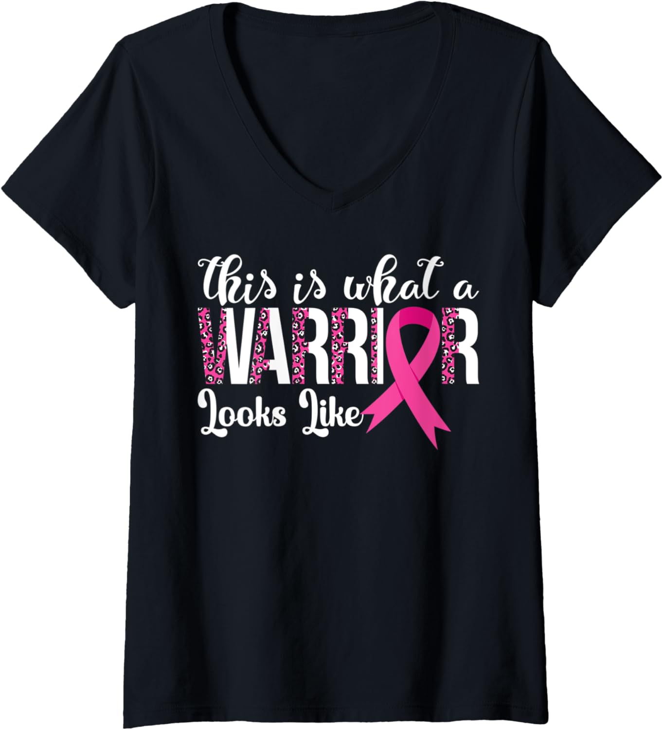 Womens Pink Ribbon Breast Cancer Warrior Leopard or Cheetah Print V Neck Apparel High Search Demand Best Seller Look