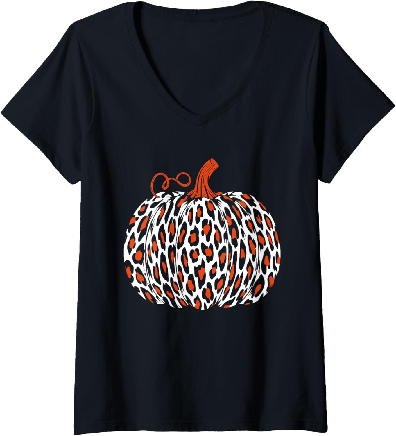 Womens Fall Leopard Pumpkin Print Pumpkin Fall Graphic Thanksgiving V Neck Apparel Viral TikTok Find US Top Pick